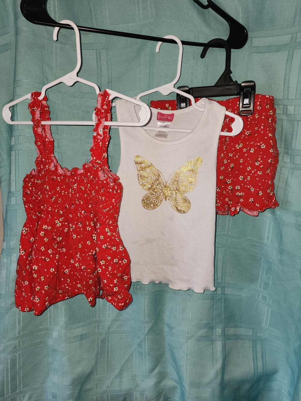 Zunie Red Floral Smocked Tank & White Tank with Gold Butterfly